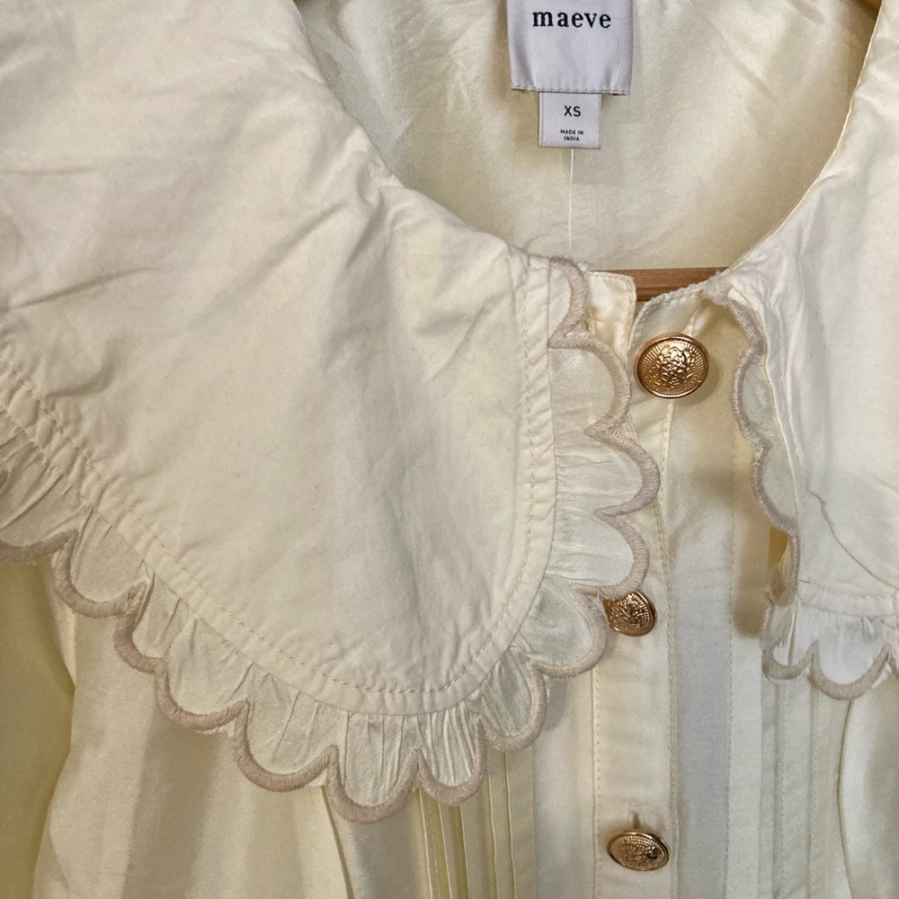 🆕 NWT Anthropologie | Mauve Cream Scalloped-Collar Puff Sleeve Babydoll Top XS - Picture 6 of 15
